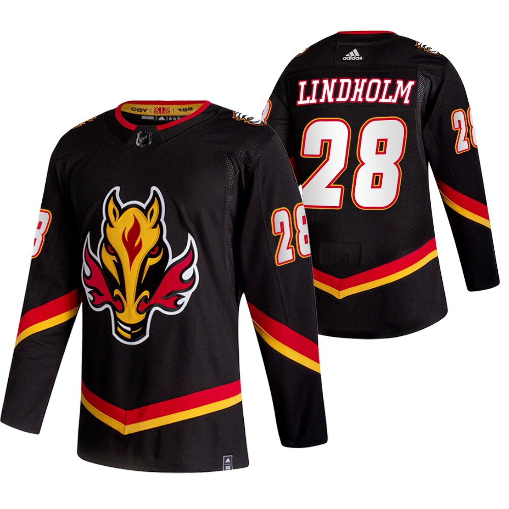 2021 Adidias Calgary Flames 28 Elias Lindholm Black Men Reverse Retro Alternate NHL Jersey